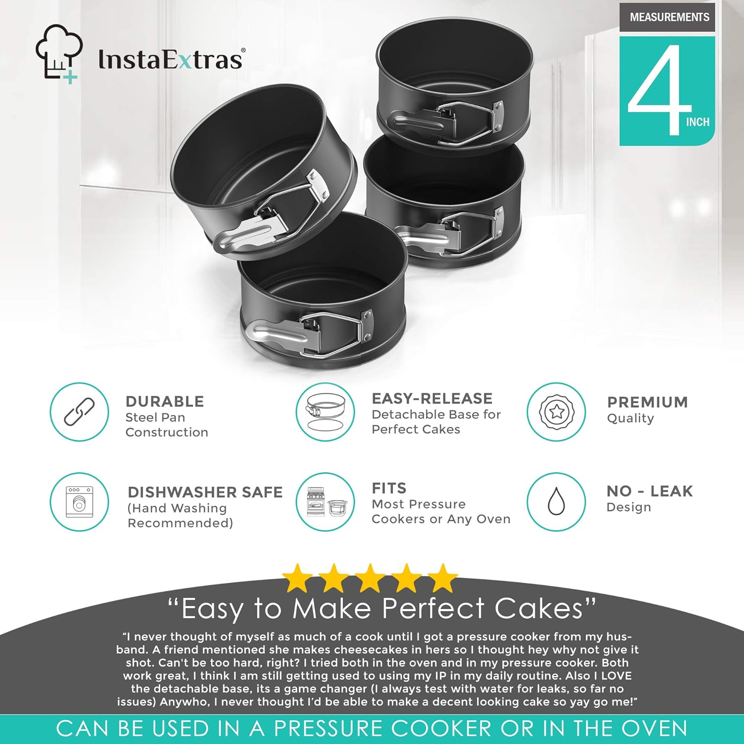4-Inch Springform Cake Pan Set - Pack Of 4 4.5in Round Steel Baking Pans, Small Spring Form Nonstick Tin With Leakproof Removable Metal Bottom For Four Inch Smash Cake, Individual Pie, Mini Cheesecake: Kitchen & Dining