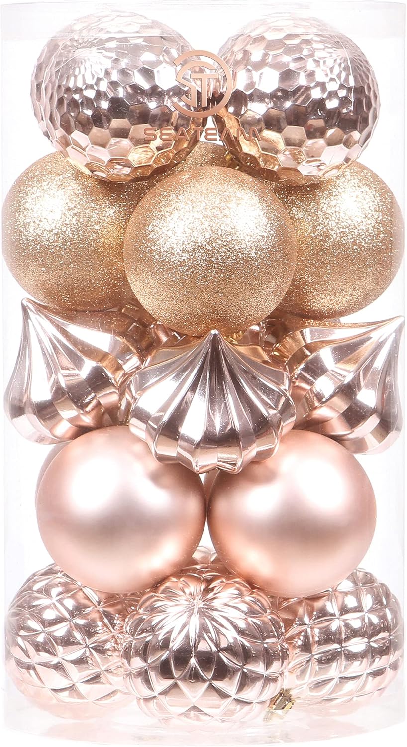 Ornaments - Sea Team 21-Pack Christmas Ball Ornaments with Strings, 80mm/3.15-Inch Large Size Baubles, Shatterproof Plastic Christmas Bulbs, Hanging Decorations for Xmas Tree, Holiday, Wedding, Party, Rose Gold