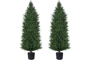 Yangrass Artificial Topiary Cedar Trees, 2Pack 4FT Artificial Cedar Pine Tree, Potted UV Rated Plant, Fake Plants Tall Artificial Plants Shrubs for Indoors Outdoors
