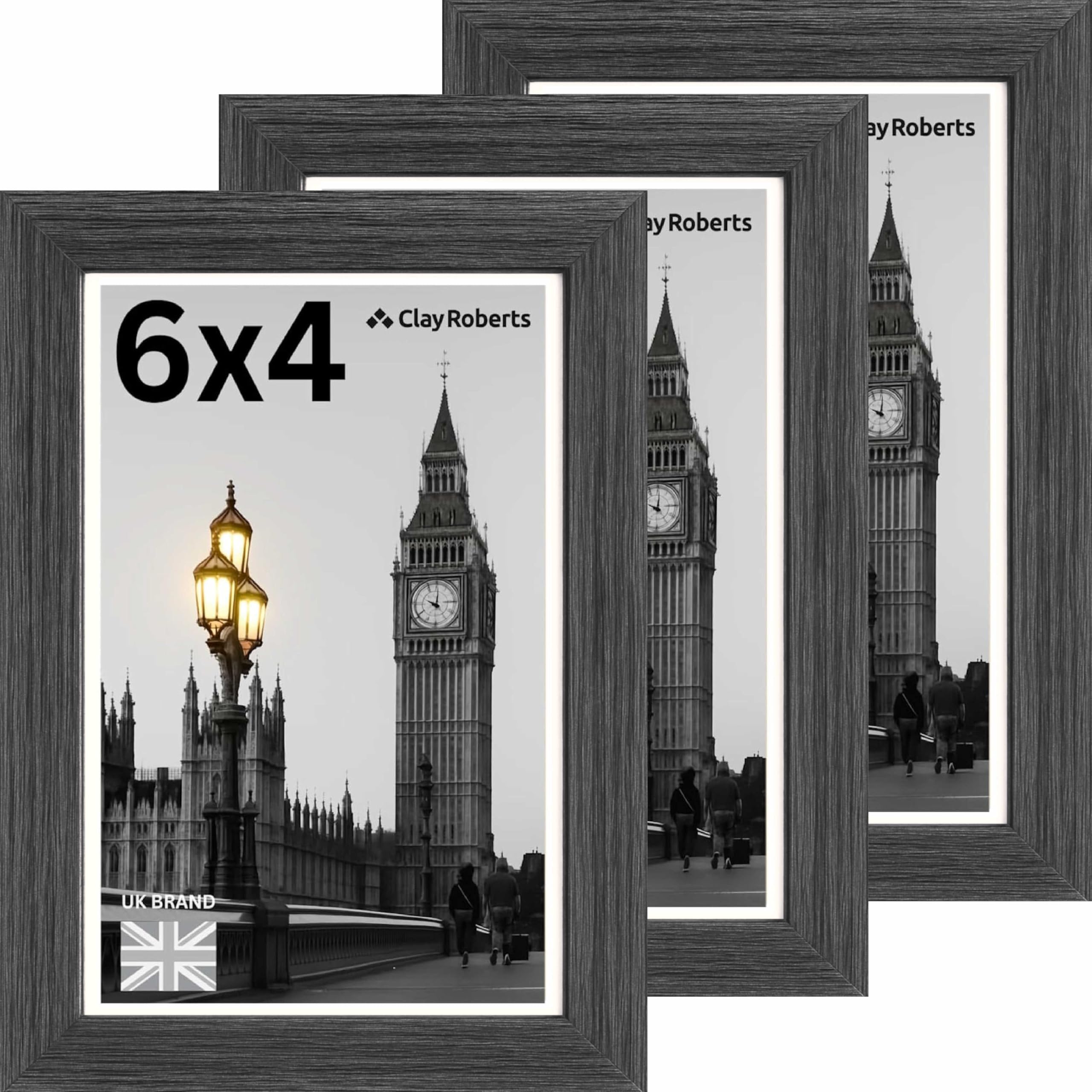 Picture Frame 6 x 4, Dark Grey, Pack of 3, Freestanding and Wall Mountable, 10 x 15 cm, 6x4 Picture Frames, Grey 6x4 Photo Frames, 4x6 Photo Collage Gallery Display — image 1
