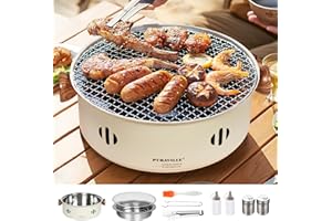 Puraville 12.5-Inch Charcoal BBQ Grill, Portable Tabletop Barbecue Grill for for Outdoors Camping Picnic and Indoor Cooking, Cream