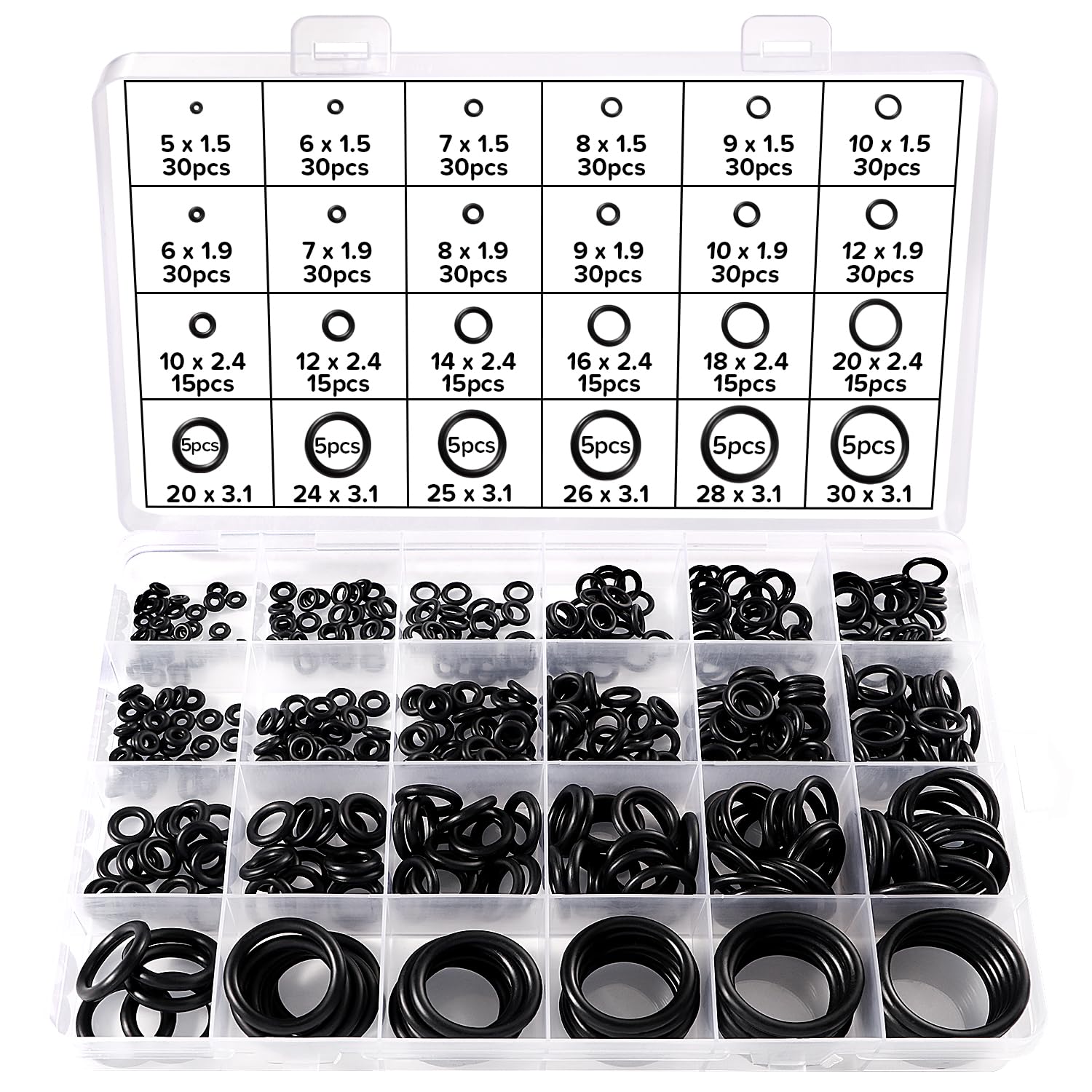 Lyeteung 480 PCS 24 Sizes O-Ring Gasket Kit, Nitrile Rubber O-Ring Assortment, Sealing Gasket for Plumbing, Auto Repair, Black