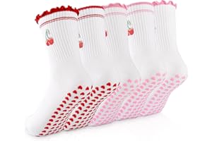 GIAG.IO Pilates Socks with Grips 5 Pairs for Women Non-slip Cute Grippy Yoga Sock Crew Size 7-9 for Barre Ballet Barefoot Wor