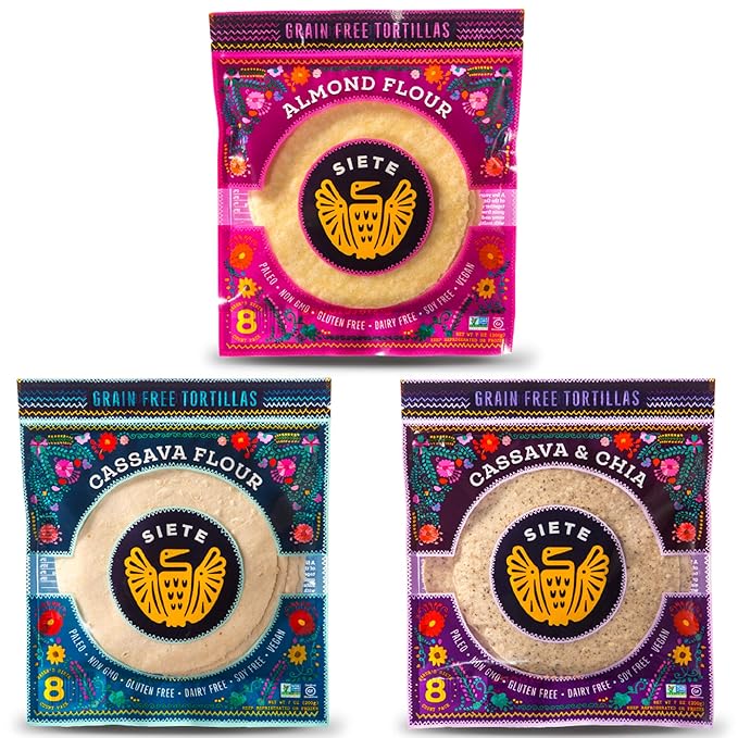 Siete tortillas Paleo 3 Sabor Sampler Pack, la almendra ...