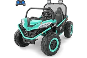 ELEMARA 2 Seater Ride On Car for Kids Gift,12V 10AH Electric Off-Road Truck,20" Wide Seater Large Car,4MPH Side by Side Vehicle Max 140lbs with Remote Control,LED Light,Bluetooth,3 Speeds,Mint Green
