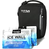 Titan Lunch Box, 2 Ice Packs, 6 Hours of Fridge Cold, Black Ice | Durable, insulated lunch bag with leak proof, easy clean lining, keeps food fridge cold up to 6 hours, for adults and kids
