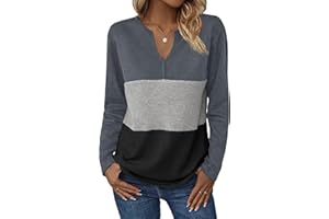 Zeagoo Womens Waffle Knit Tunic Shirts Color Block Tunics Long Sleeve Tops V Neck T-Shirt Casual Basic Tees