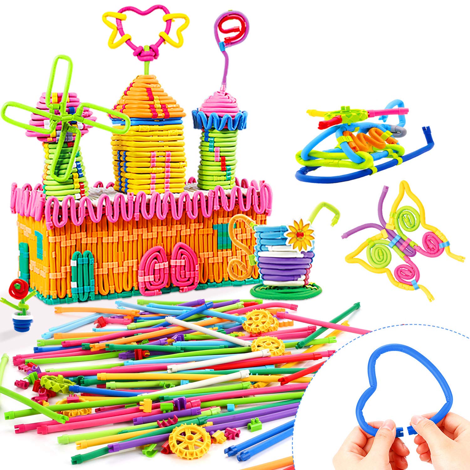Peradix DIY Soft Building Sticks Toy Stackable Flexible Folding Bending Interlocking Colorful Straw Stem Bar Set for Imagination Education with Storage Bag (109)