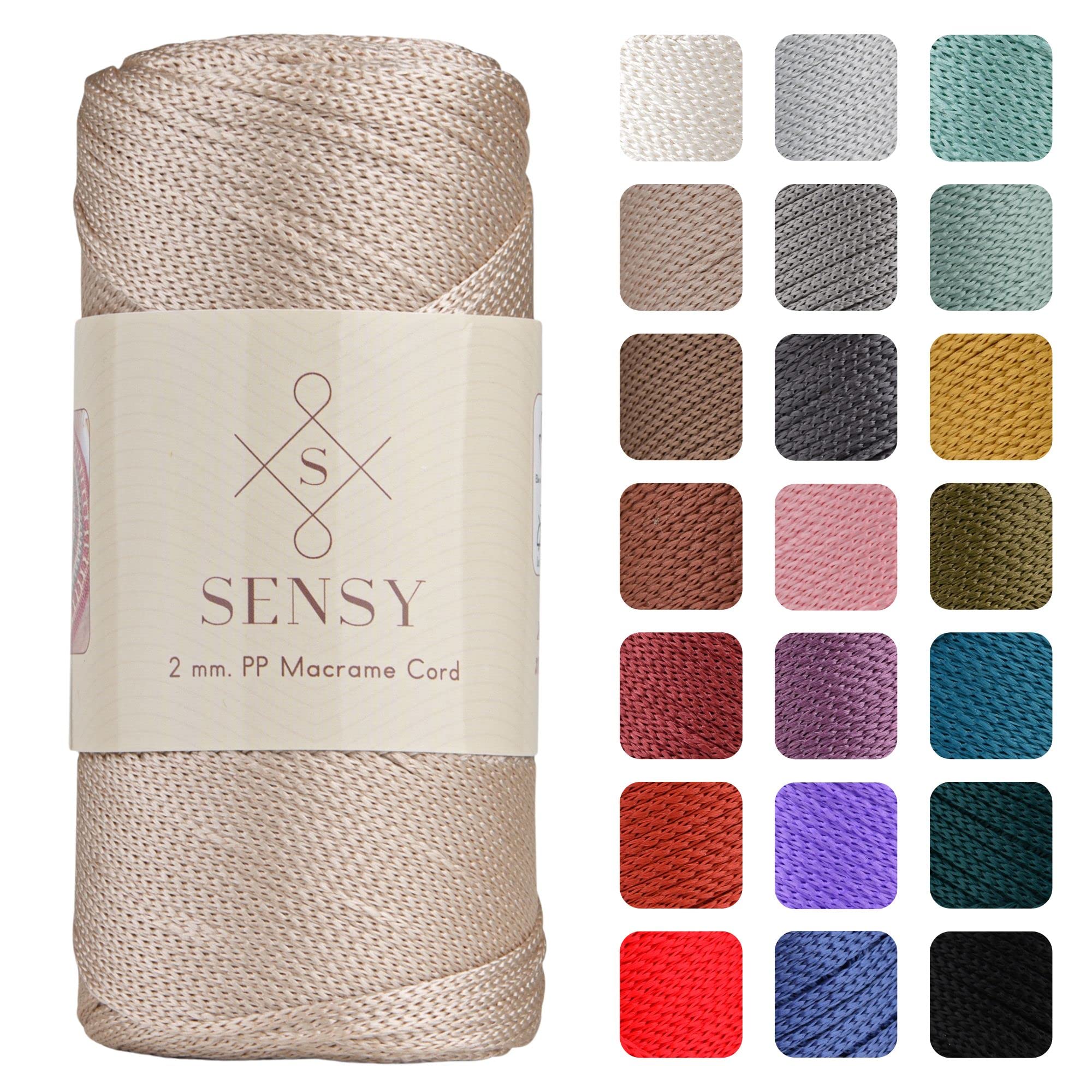 Sensy Premium 2mm 251 Yards Polyester Rope 100% Polypropylene Cord Macrame Cord 2mm Crochet Bag Cord Macrame Rope Crochet Thread Gift for Knitter (Latte)