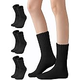 KUTTOR 3/5 Pairs Boot Socks for Women Winter Warm Thick Cozy Crew Sock Thermal Knit Solid Color Socks Christmas Gifts