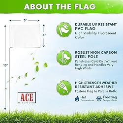 White Flags for Marking Yard - 4x5x15 Inch