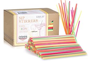 ESKAY PRODUCTS 1000 Plastic Coffee Stirrers, 5-Inch Cocktail Straws and Stir Sticks for Coffee Bar and Restaurants, Made in USA (Neon)