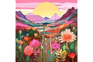 KICHANG Pink Hill Flower Diamond Art Kits for Adults,Diamond Painting Kits for Adults Beginners,5D Diamond Painting Kits Diamond Art Diamond Dot Round Full Drill Diamond for Wall Decor&Gift-14x14in