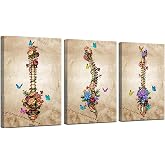 iHAPPYWALL 3 Pieces Vintage Human Spine Wall Art Medical Anatomy Back Backbone Flower Skeleton Human Spinal Cord Picture Artwork for Doctor Office Clinic Decor