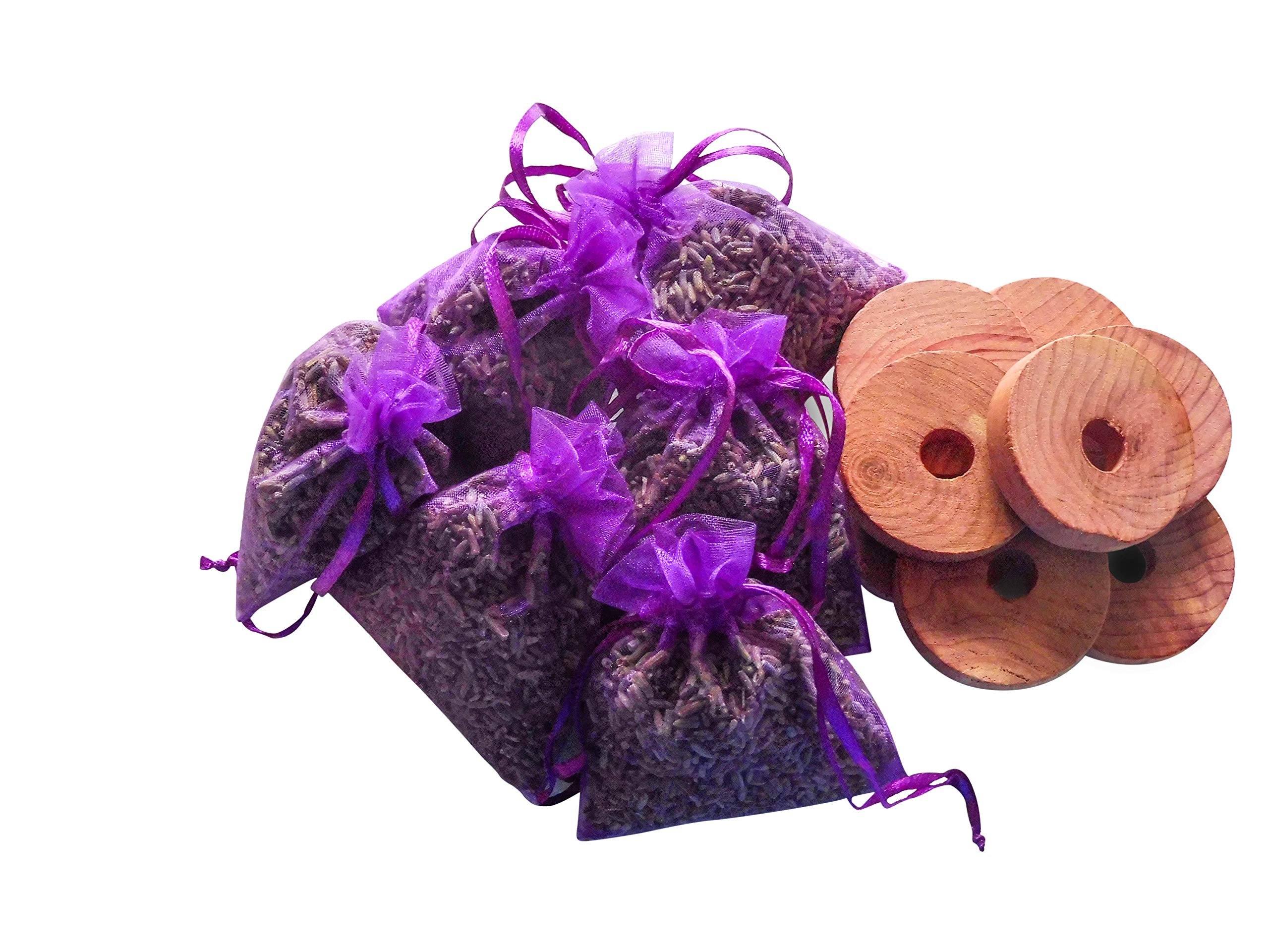 Quercus Living Fragrant Lavender Bags and Cedarwood Hanging Rings Insect and Moth Repellent For Clothes, Drawers, Wardrobes, Shoes, Travel, Sleep, Exams and Cars