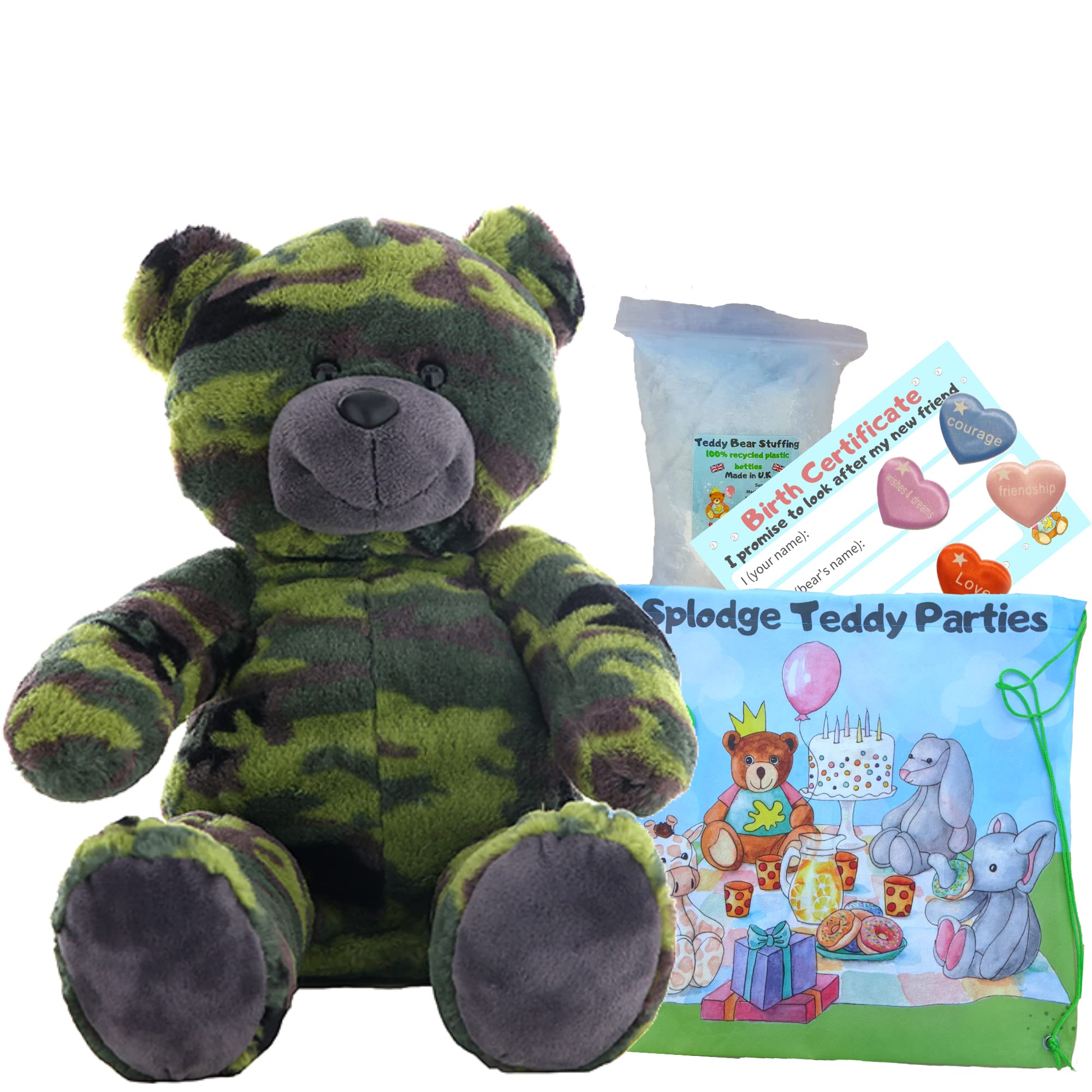 Green Camouflage Teddy Bear Plush Toy 16 inch / 40cm - Build make your own Teddy Bear Kit - no sew