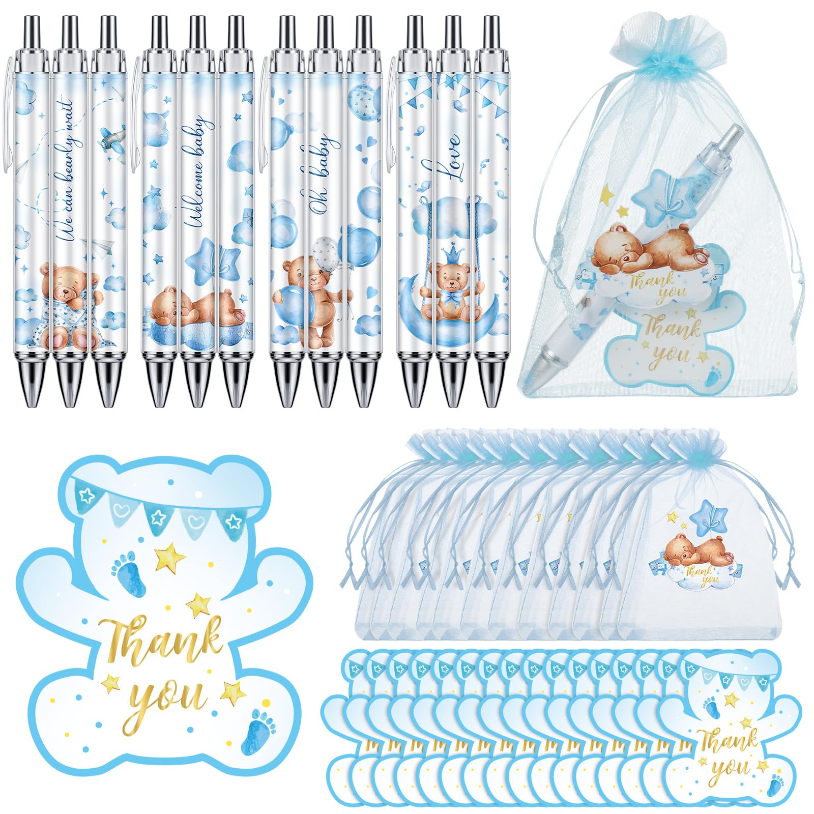 Photo 1 of Chuangdi 50 Sets Baby Shower Favors Gifts for Guests Includes 50 Pcs Ballpoint Pens, Thank You Cards and Organza Bags(Blue Bear)