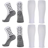 Ultrafun 2 Set Grip Soccer Socks and Shin Guard Sleeves Non Slip Soccer Sleeve Socks for Men Women