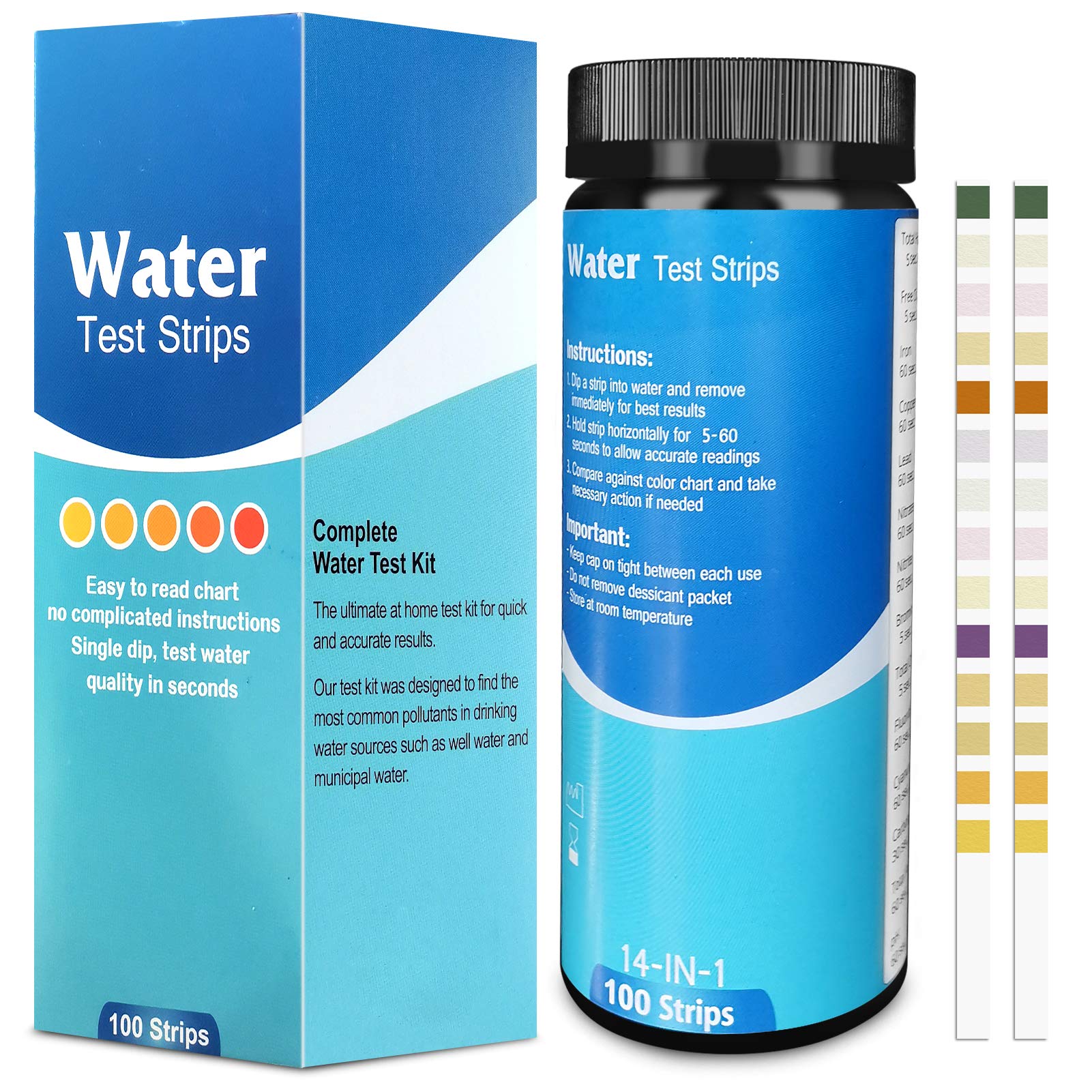 Bebapanda Water Test,14 IN 1 Drinking Water Test Kit with 100PCS Water Test Strip for Tap Well And Water Quality Test to Detect Hardness, PH, Copper,Iron, Nitrate, Lead,Chlorine,Bromine & More
