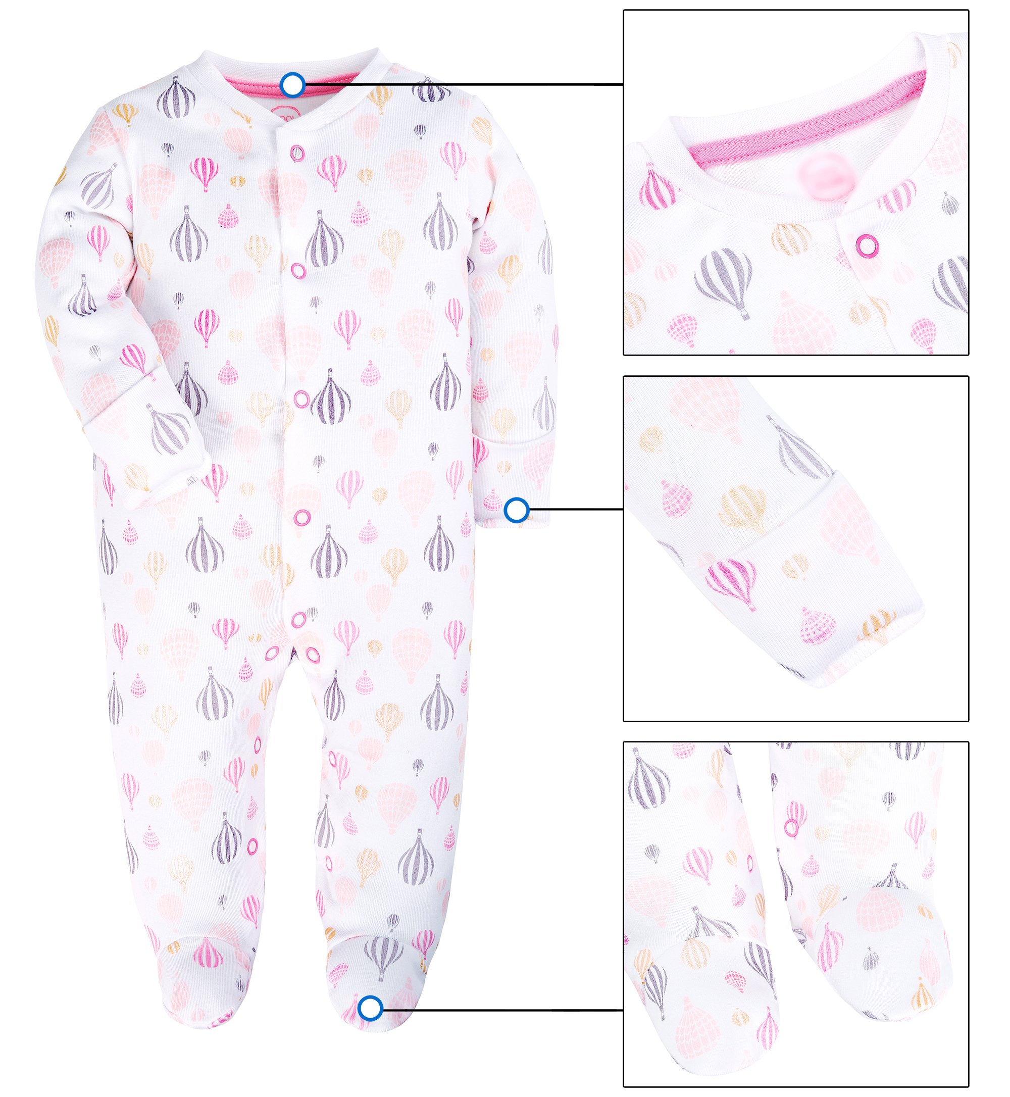 ShengHai Baby Girl Cute 2 Pack Pajamas Baby Pink Cat Printing Footed Sleeper Long Sleeve Cotton Romper With Mitten Cuffs 6-9 Months