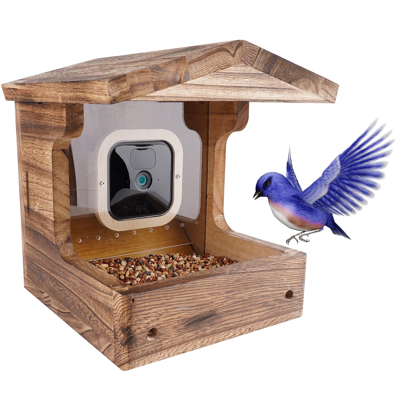 iTODOS Bird Feeder Camera Case Compatible with Blink Outdoor Camera (XT4/XT3/XT2/XT),Watch Birds On Your Phone,Natural Wooden Handcraft Close to Nature,Gift for Bird Lover-(Camera NOT Included)
