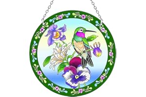 ANFURI Larger Size Hummingbird Suncatcher - 8.6’’ Stained Glass Window Hangings - Colorful Flower Suncatchers for Windows, Stained Glass Birds with Chain and Hook, Hhummingbird Gifts for Mom (Large)