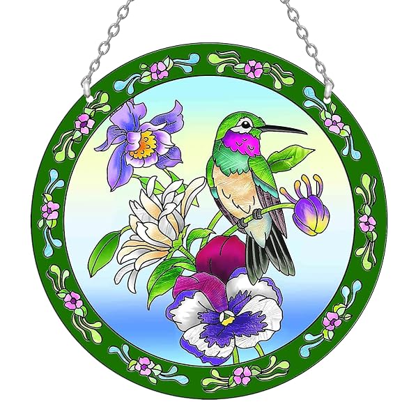 ANFURI HUMMINGBIRD STAINED GLASS SUNCATCHER ROUND, WINDOW HANGING...