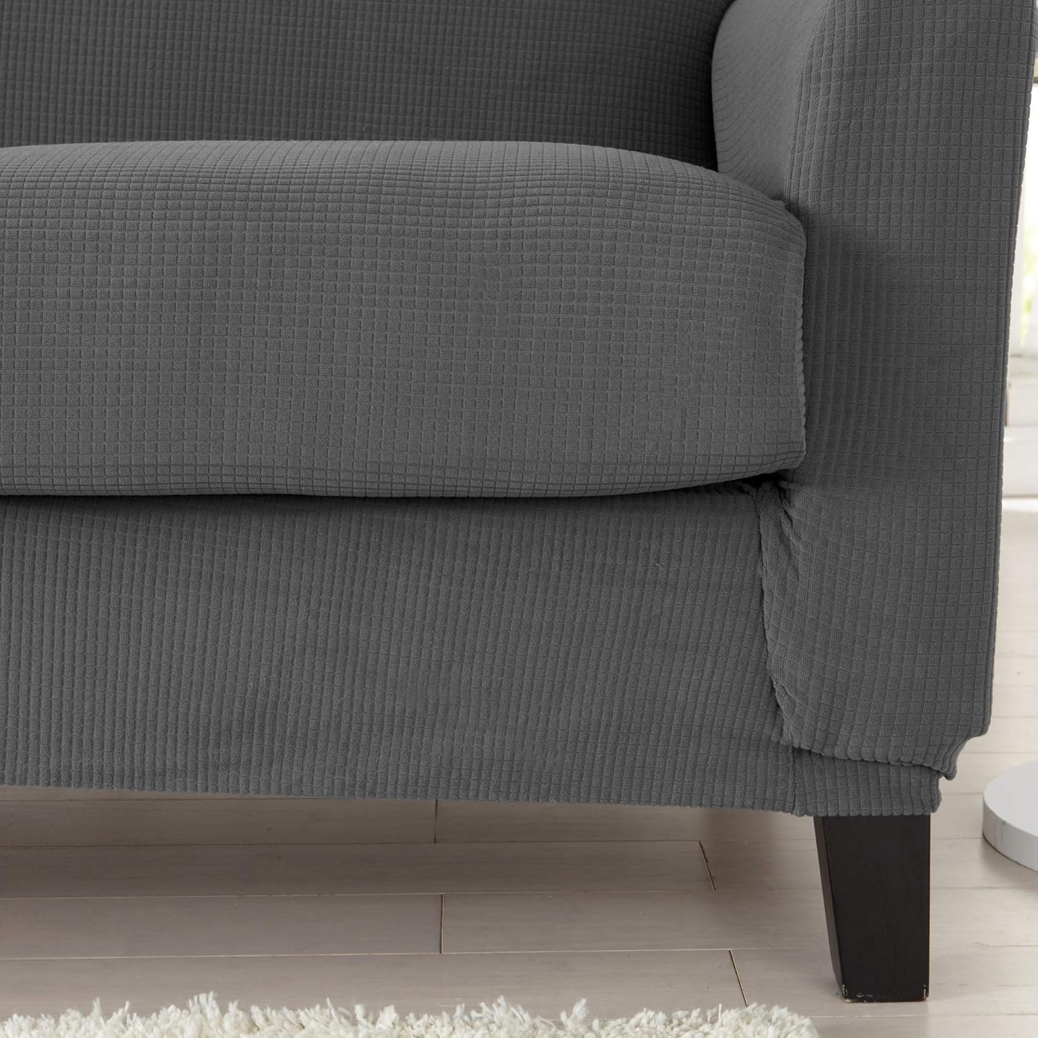 Great Bay Home Popcorn Textured Chair Slipcover. Form Fit, Slip Resistant, Strapless Slipcover. Stretch Arm Chair Slipcover. Kova Collection (Chair, Frost Gray): Furniture & Decor