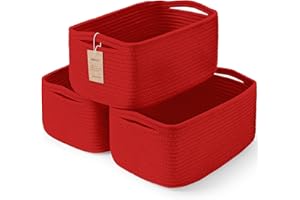Maxuni 3-Pack Storage Baskets for Organizing | Woven Shelf Toy Basket | Rope Baskets for Gifts Empty | Closet Organizer Bins with Handles | Cube Decorative Box | 13.7×7.1×6.7” | Red