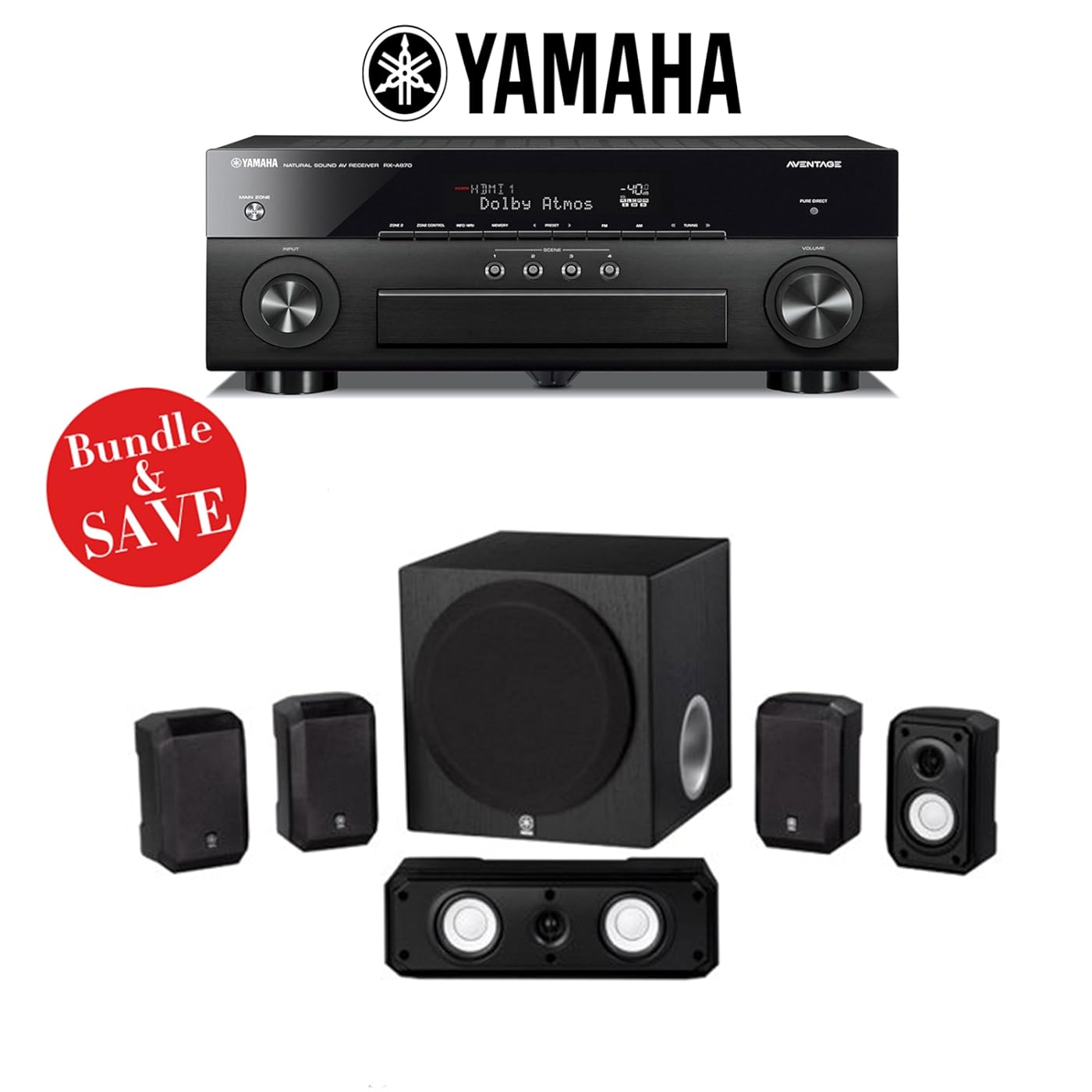 Yamaha AVENTAGE RX-A870BL 7.2-Channel Network A/V Receiver + Yamaha NS-SP1800BL 5.1-Channel Home Theater Speaker System - Bundle