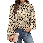 WIHOLL Long Sleeve Shirts for Women Mock Neck Tops Pleated Front Blouses Dressy Casual Spring Fall Clothes 2026 Fashion