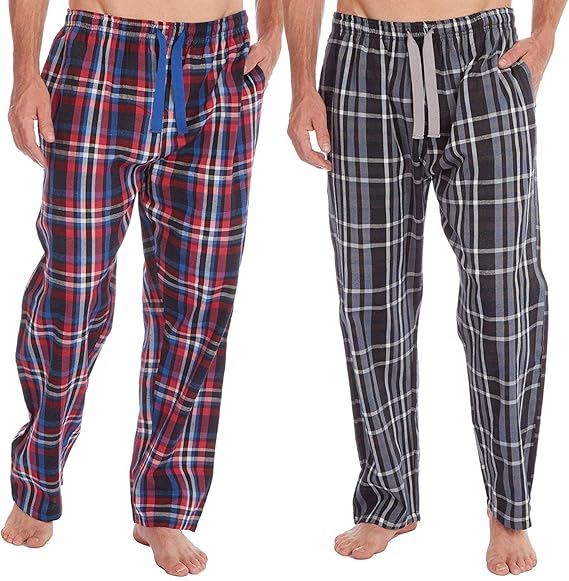 INSIGNIA Mens Poly Cotton Pyjamas Lounge Pants Bottoms Check (2 Pack