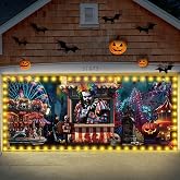 Ganeen 6 x 16 ft Halloween Garage Door Banner with LED Light, Evil Circus | Evil Circus Vinyl Backdrop Cover for Outdoor Garage Doors, Holiday Door Decorations, Halloween Parties, and Yard Displays