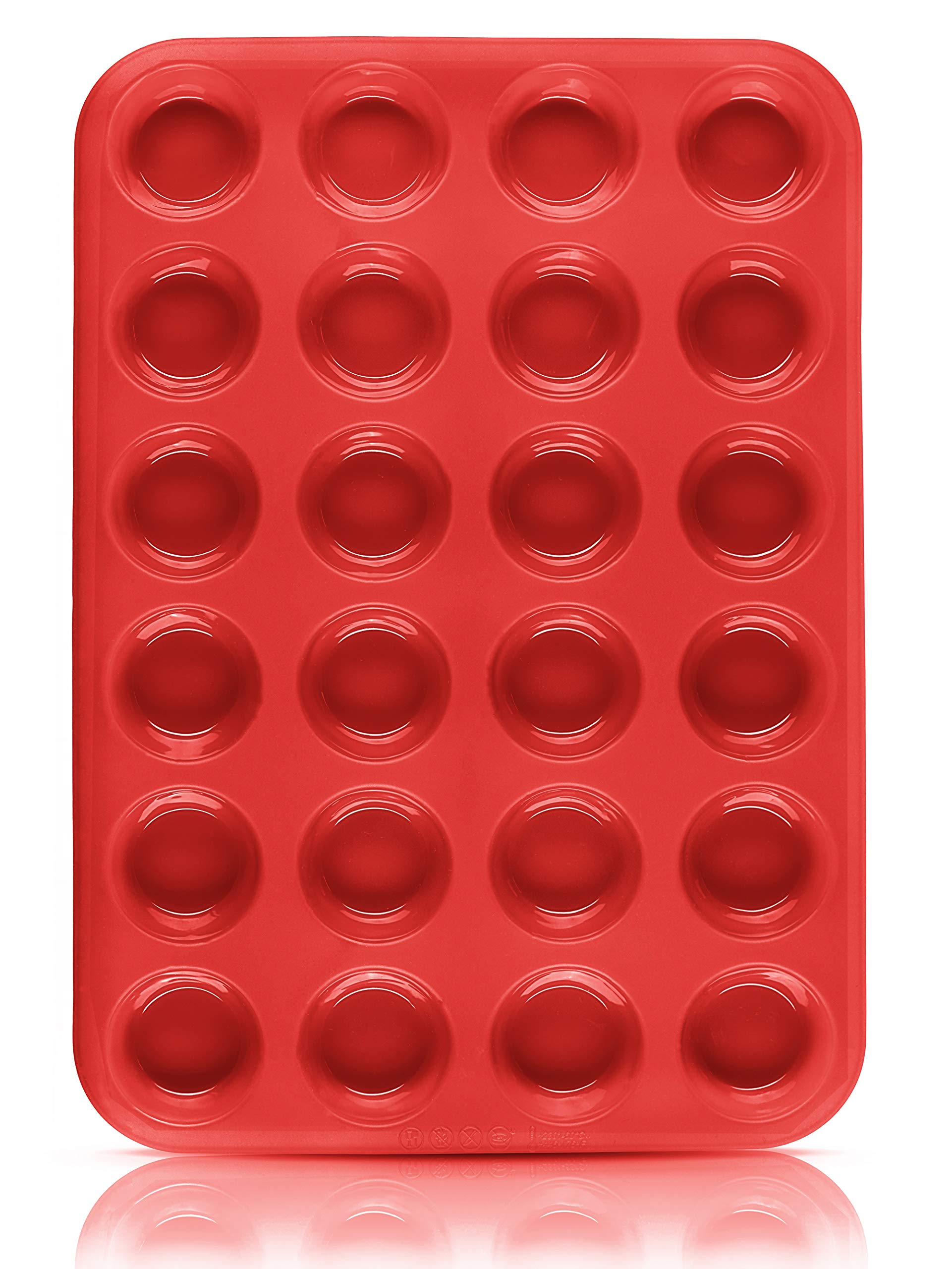Belmalia Mini Muffin Tray Silicone, 24 Holes, 34 x 24 x 2 cm, Non-Stick Coating, Cupcake Muffins Tin Red