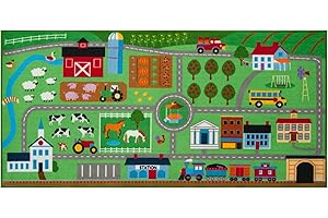 Wildkin Kids Educational Play Rug for Boys and Girls, Features Skid-Proof Backing and Serged Borders, Play Rugs Measures 80 x 39 Inches with Durable Nylon Material, Olive Kids (Farm Land)