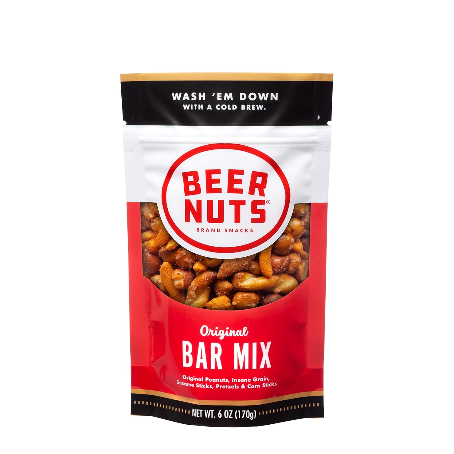 BEER NUTS Original Bar Mix 6oz Resealable Bag, Pretzels