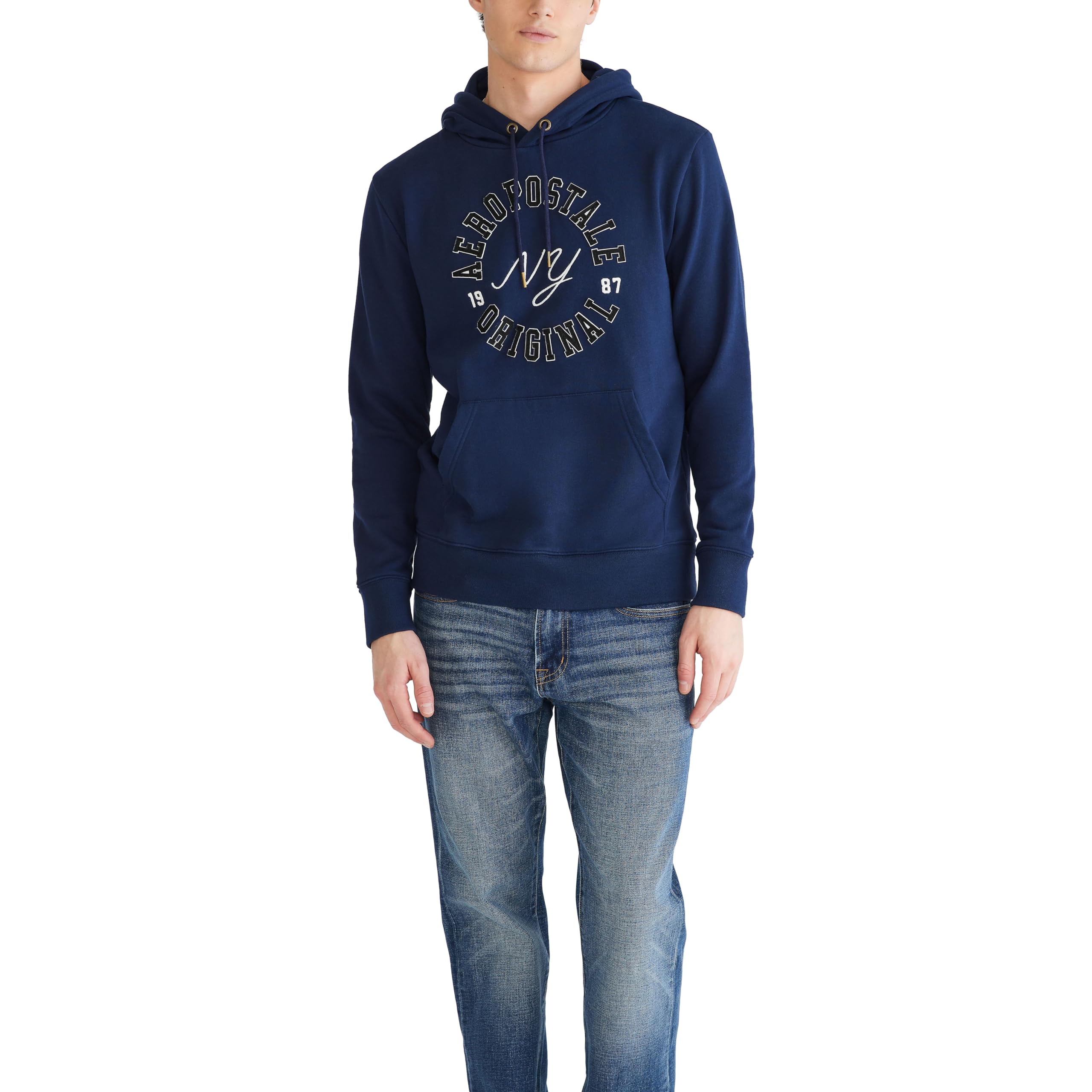 AEROPOSTALE Men’s Aero Logo Popover Hoodie-Circle, Cadet Navy, 3X-Large