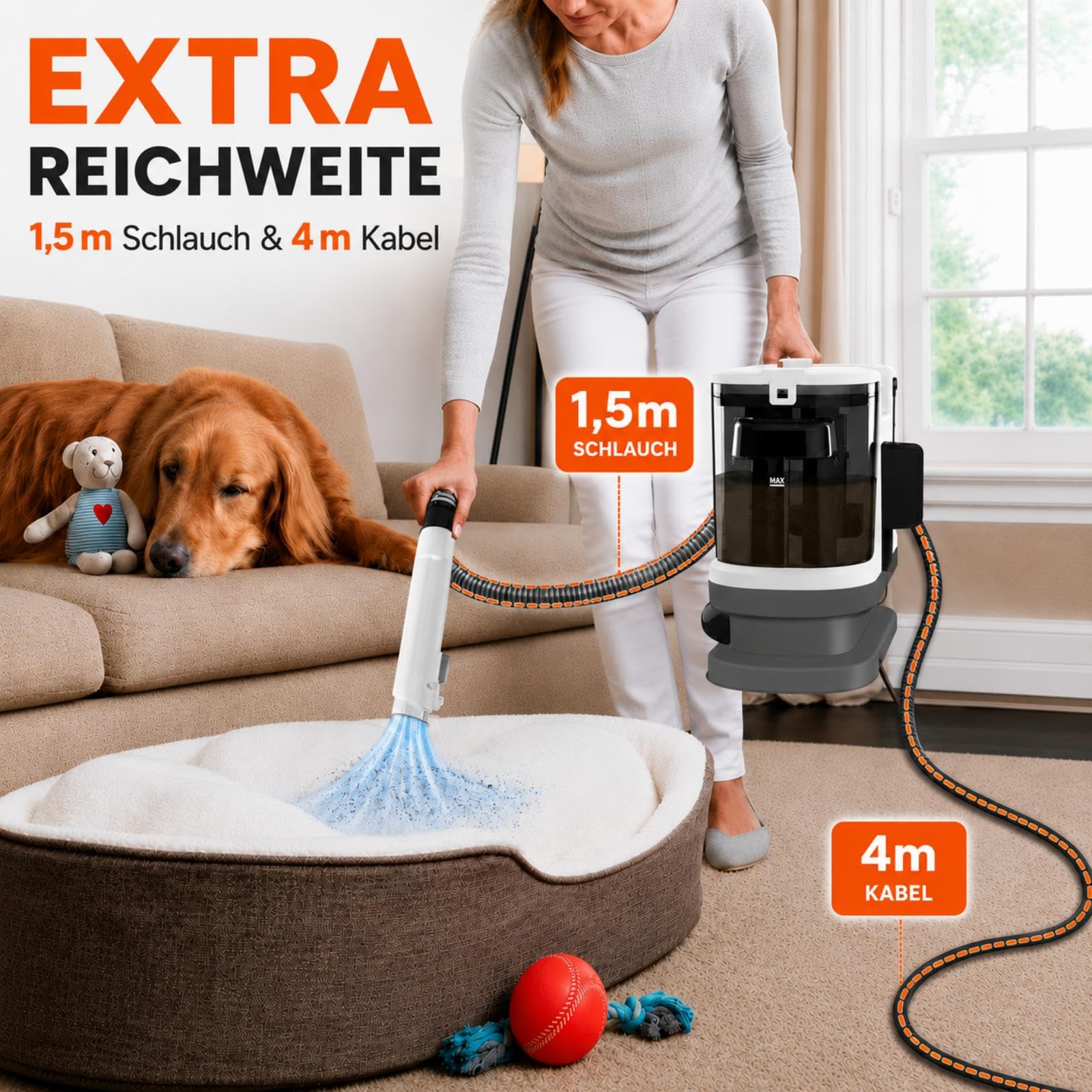 450W Polsterreiniger Gerät Nasssauger Waschsauger, 12Kpa Teppichreiniger 7