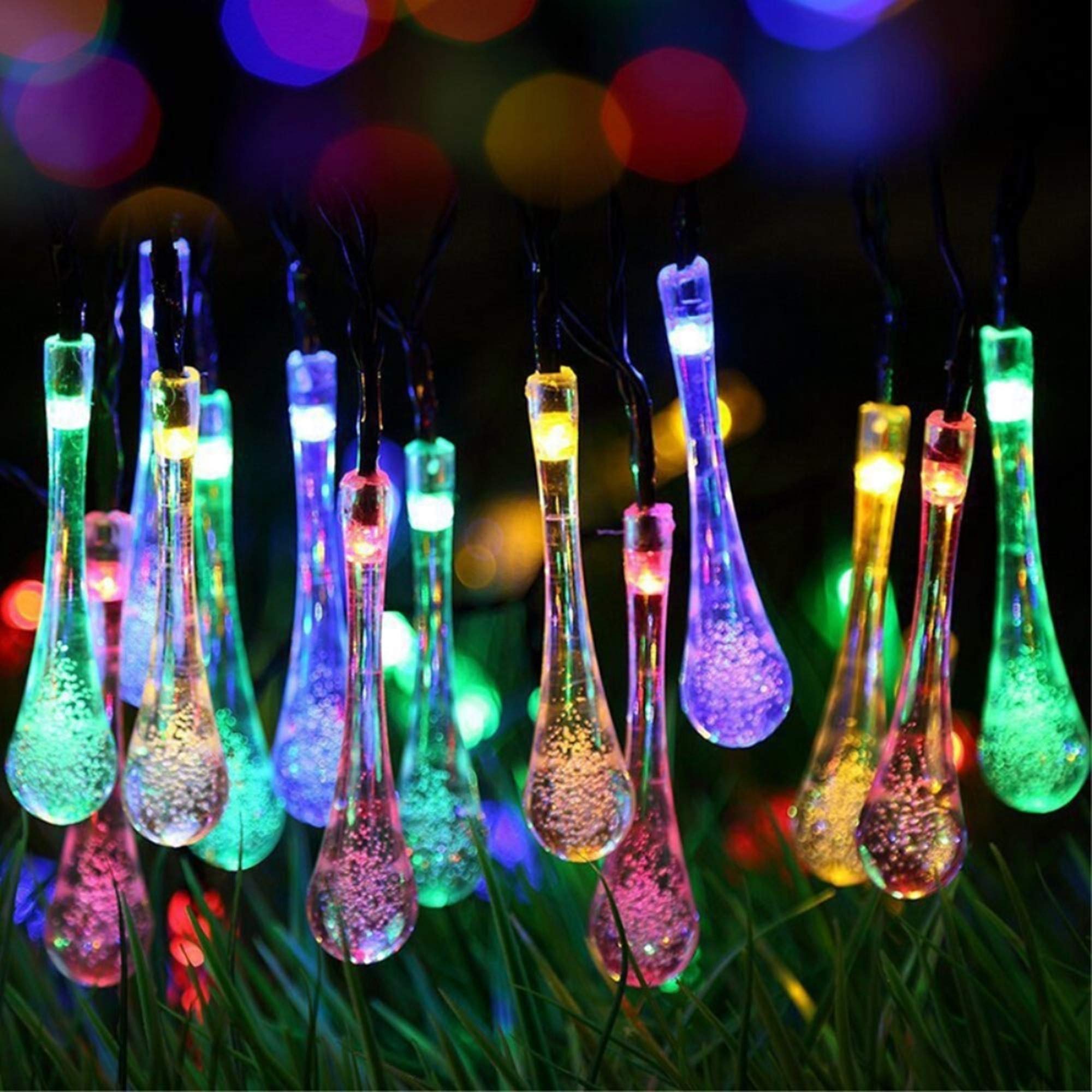 Fantes Solar String Light 30 LED Waterproof Water Drop String Fairy Lights Outdoor Garden Patio Backyard Christmas Party Decoration Solar Lights (Multi, 30 LED - 6.5M)