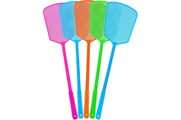 Fly Swatter,5 Pack Plastic Heavy Duty Manual Fly Killer, Long Handle Flyswatter, Large Bug Swatters That Work for Indoor and