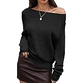 ELLEVEN Women’s Off Shoulder Sweater Soft & Cozy, Casual One Shoulder Pullover Long Sleeve Fall Winter Outfits