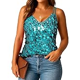 Women's Sequin Tank Tops Fashion Sleeveless V Neck Camisole Sparkle Strappy Halter Shirt for Party Christmas Concert Outfits