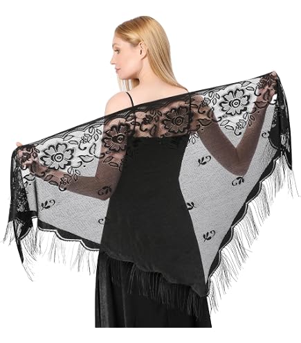 shasha！ Jeffdad Women's Floral Lace Scarf Shawl wif Tassels for Women's