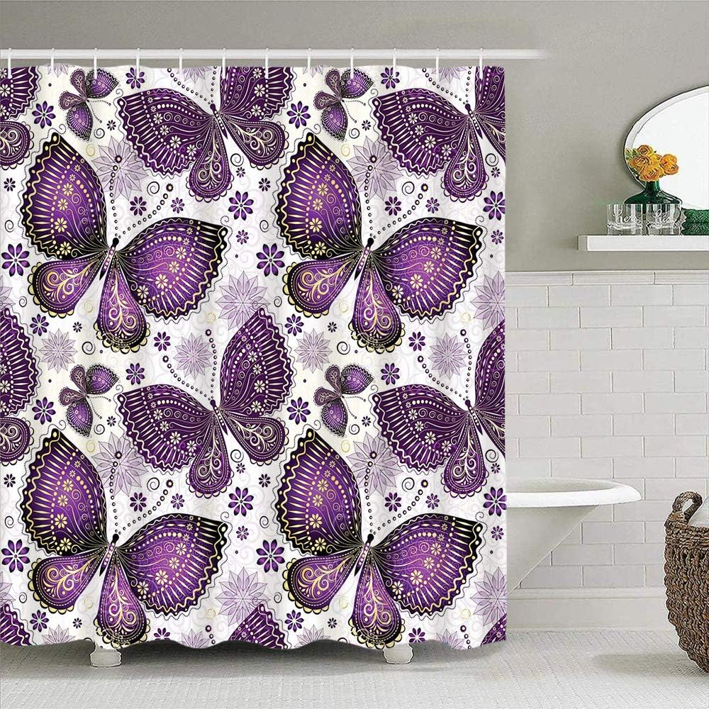 Shower Curtain Waterproof for Bathroom,Butterflies with Paisley Motif