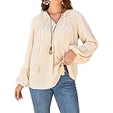 KI LAPHEE Long Sleeve Shirts for Women Boho Tops – Swiss Dot Blouse, Flowy Chiffon Lace Tunic