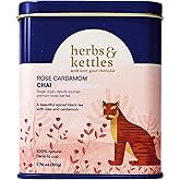 Herbs & Kettles Rose Cardamom Chai | Assam Black Tea with Rose Petals, Green Cardamom, Ginger, Cinnamon & Cloves | Floral Loose Leaf Blend | Makes 10–14 Servings | Premium Gift for Tea Lovers