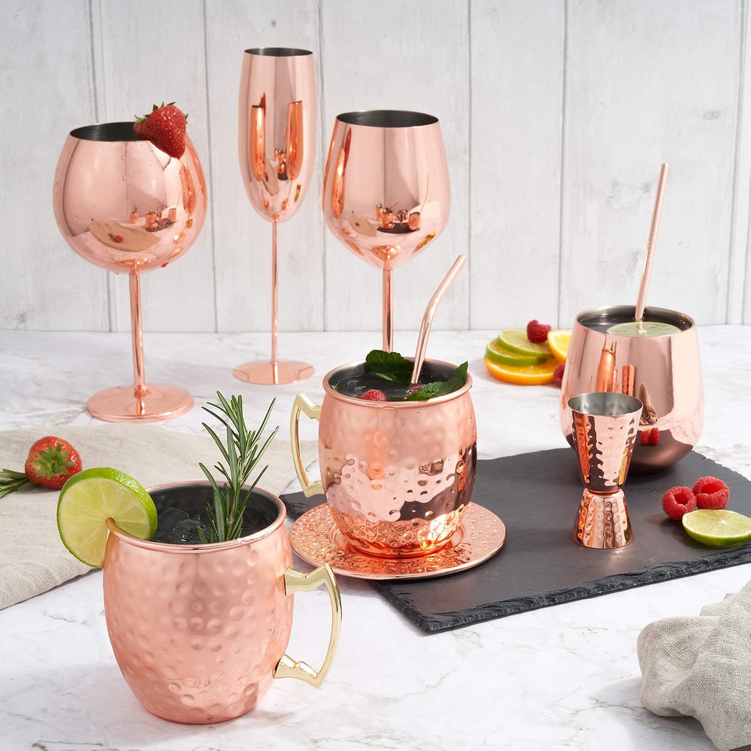 Oak & Steel, 4 Large Stainless Steel Wine Glasses in Copper Rose Gold, 500ml - Image 5