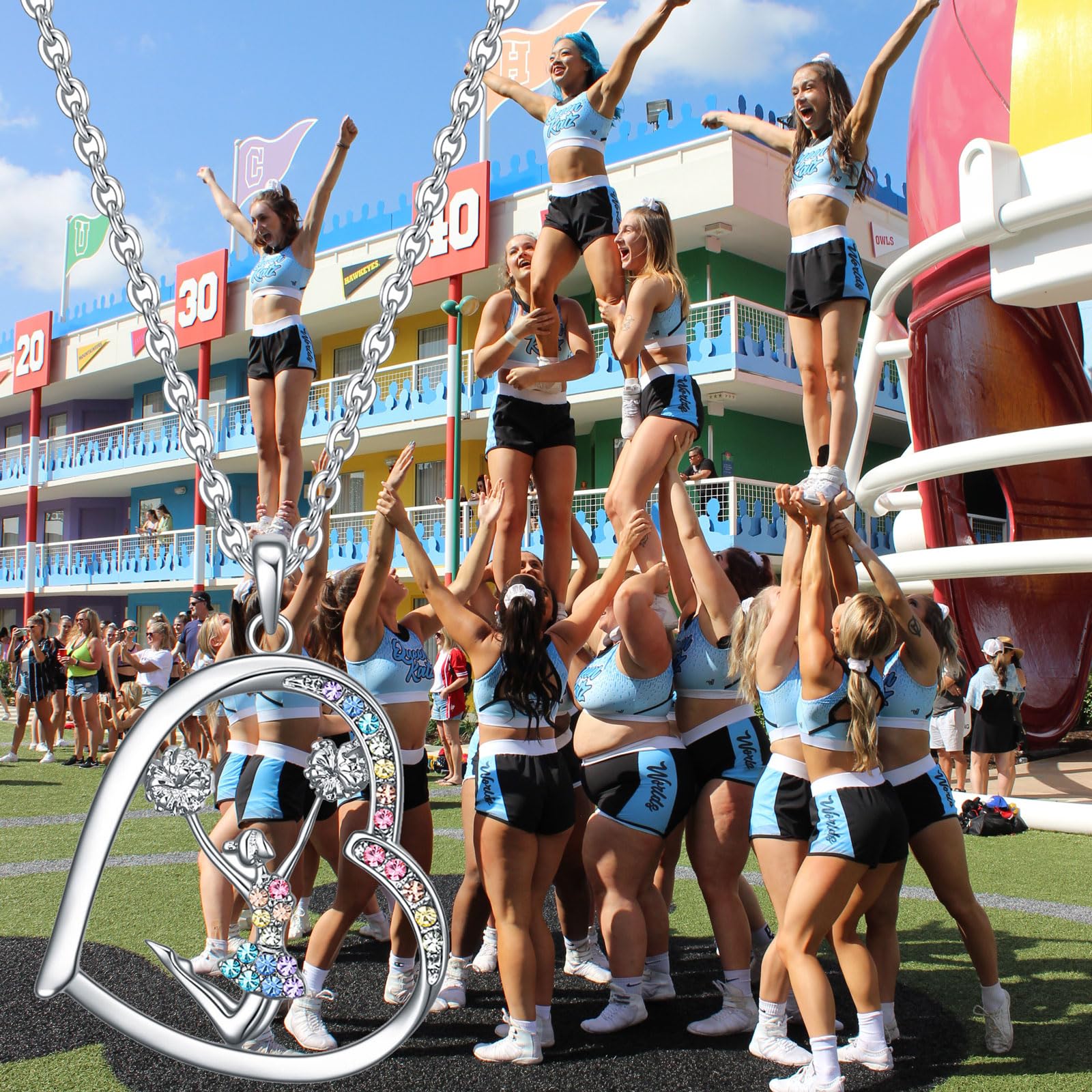 Cheerleader Gifts for Girls,Rainbow Cheerleader Necklace Cheerleading Girl Jewelry Pendant,Sport Cheer Accessories Birthday Gifts for Girls Daughter