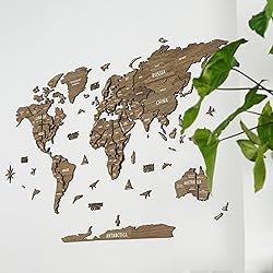 Multilayered 3D Wooden World Map, Travel Map with