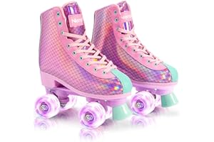 NEMONE Roller Skates for Girls, Women Roller Skates with Light up Wheels, Classic Shiny Mermaid Rollerskates, High Top Outdoor Indoor Skates for Adults Youth Kids